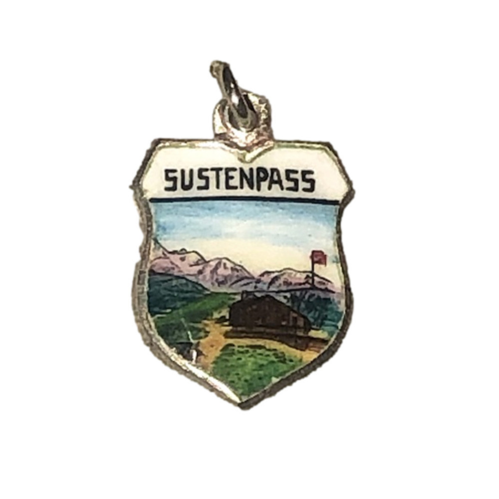 VTG 800 Silver & Enamel SustenpassTravel Sheild Souvenir Charm Bracelet Charm